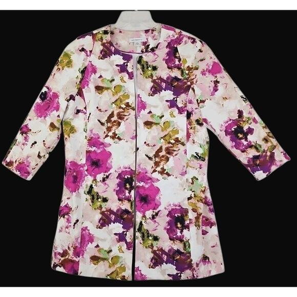Liz Claiborne ~Woman Size L~ Burgundy/Pink Floral Lond Open Front Blazer Lined. - Picture 6 of 16